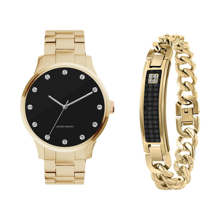 George Men's Gold Tone Black Dial Watch and Bracelet Set, 2-Piece