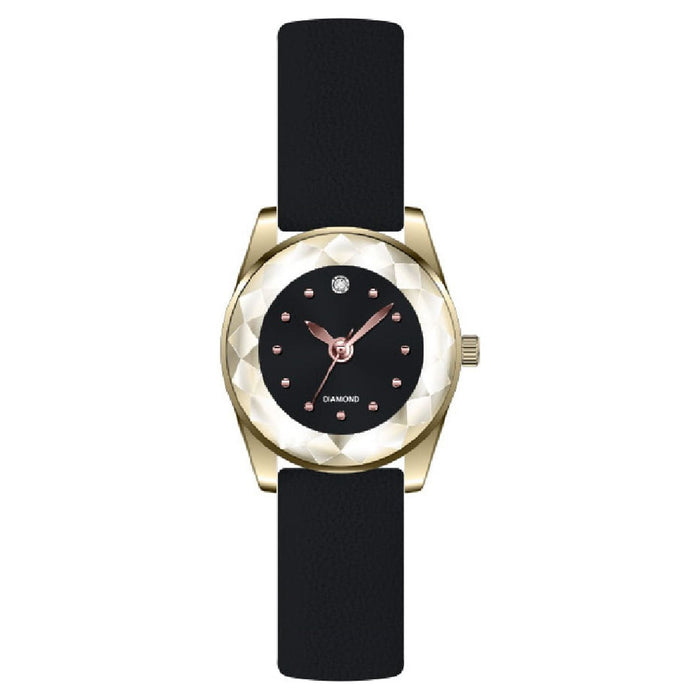 Time and Tru Women's Gold Tone Cushion Case Watch with Faceted Bezel