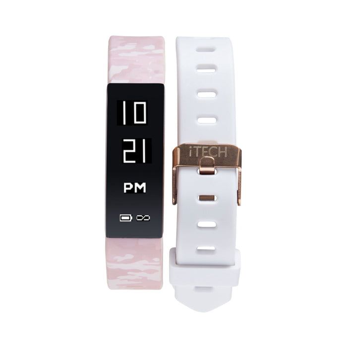 Itech Sport Unisex Adult Smartwatch Tracker with Interchangeable Strap, Blush Camo/White