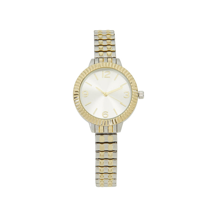 Time and Tru Women's Two Tone Round Bracelet Watch with Fluted Bezel