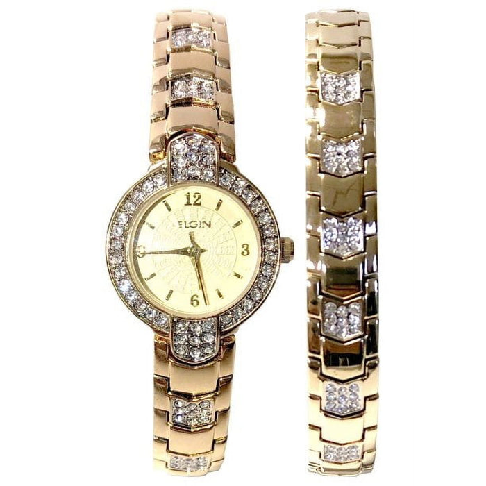 Elgin Adult Female Analog Watch Set with Arrow Link Design in Gold (EG1010ST)