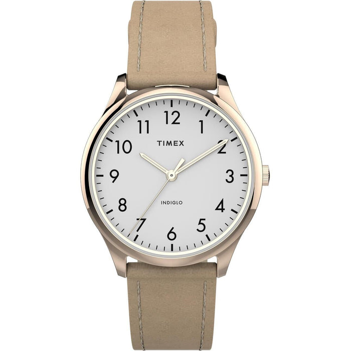 Timex Women's Modern Easy Reader Beige/Rose Gold 32mm Casual Watch, Leather Strap