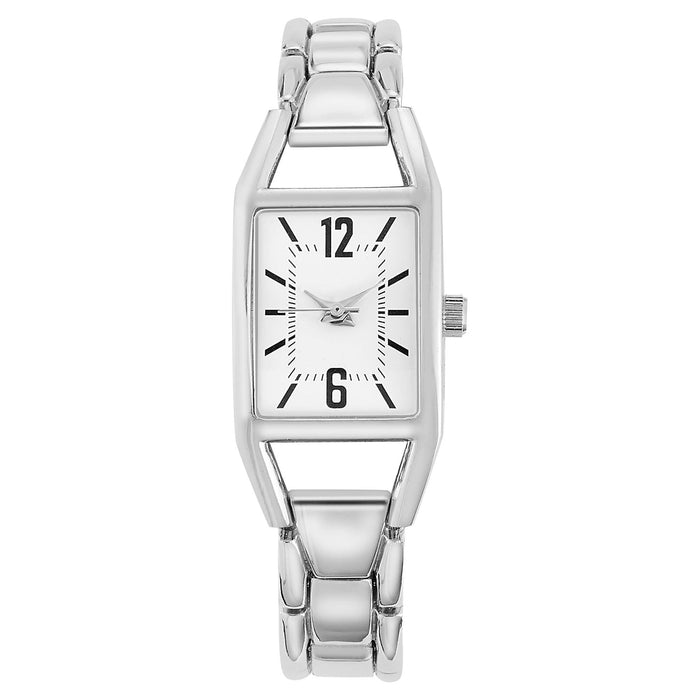 Time and Tru Women's Oblong Silver Tone Bracelet Watch