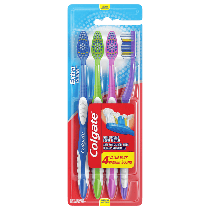 Colgate Extra Clean Flexible Grip Toothbrush; Medium; 4 Count