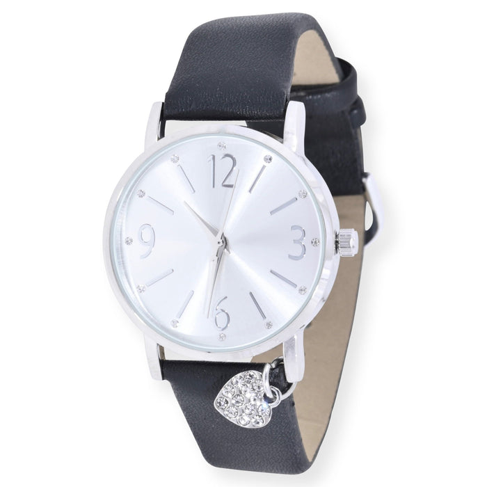 Time and Tru Adult Female Crystal Accent Silver Tone Watch with Heart Charm (42008WML)