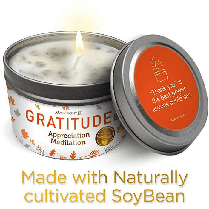 Magnificent 101 Long Lasting Gratitude Smudge Candle | 6 Oz - 35 Hour Burn | Paraffin Free Sage Scented Soy Wax Candle for Appreciation, House Energy Cleansing & Manifestation