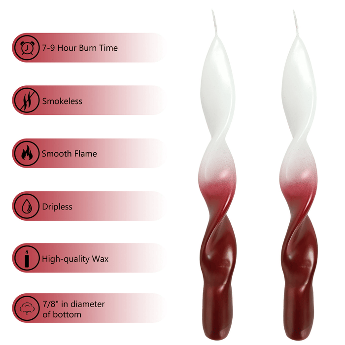 FCMSHAMD 8.8'' White Red Taper Candles - Unscented Dripless (2 Pack)