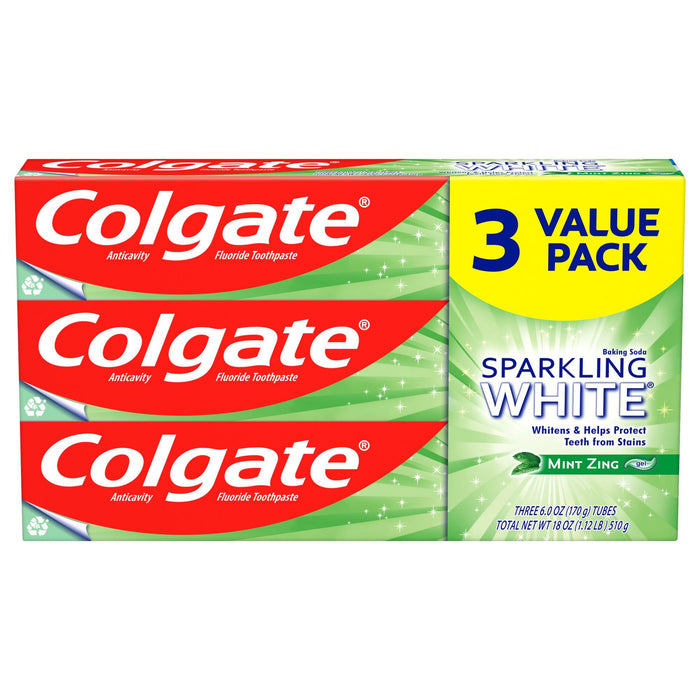 Colgate Sparkling White Natural Whitening Toothpaste; Mint Zing; 3 Pack