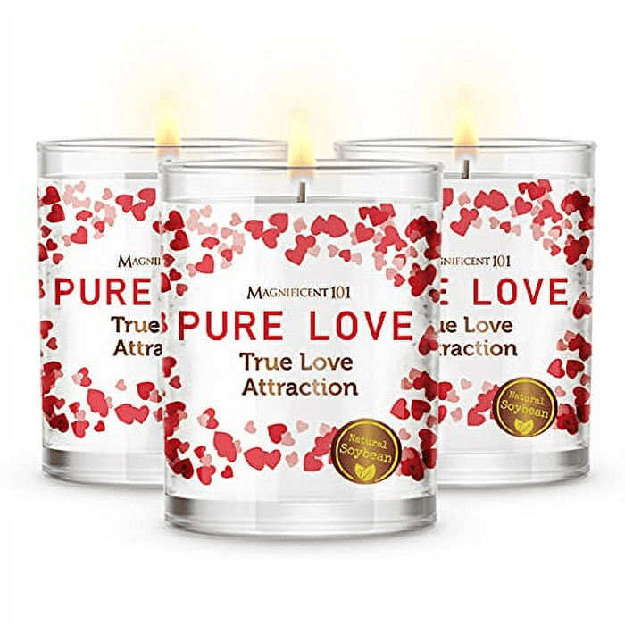 Magnificent 101 Long Lasting Set of 3 Pure Love Smudge Candles | 3.5 Oz Each - 42 Hour Burn | All Natural Soy Wax Candle with Florals & Essential Oils for True Love Attraction & Manifestation