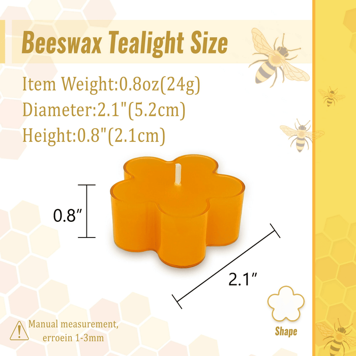 Natural Beeswax Tea Candles, FCMSHAMD 12 Pack Handmade Beeswax Candles, Flower Shape Smokeless Tealight Candles with Clear Cup Great for Home Decoration