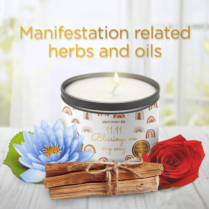Magnificent 101 Long Lasting Affirmation Candle | 6 Oz - 35 Hour Burn | Soy Wax Smudge Candle For House Energy Cleansing, Purification & Manifestation | 11:11 Blessings on My Way