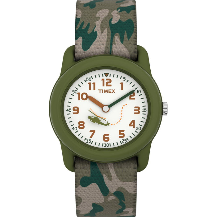 TIMEX TIME MACHINES? Kids' Green/Camo 29mm Analog Watch, Elastic Fabric Strap