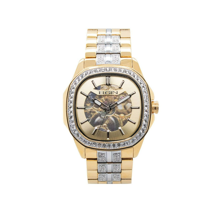 Elgin Adult Male Watch with Allow Case and Brass Bezel in Gold with Czech Stones (FG180018)