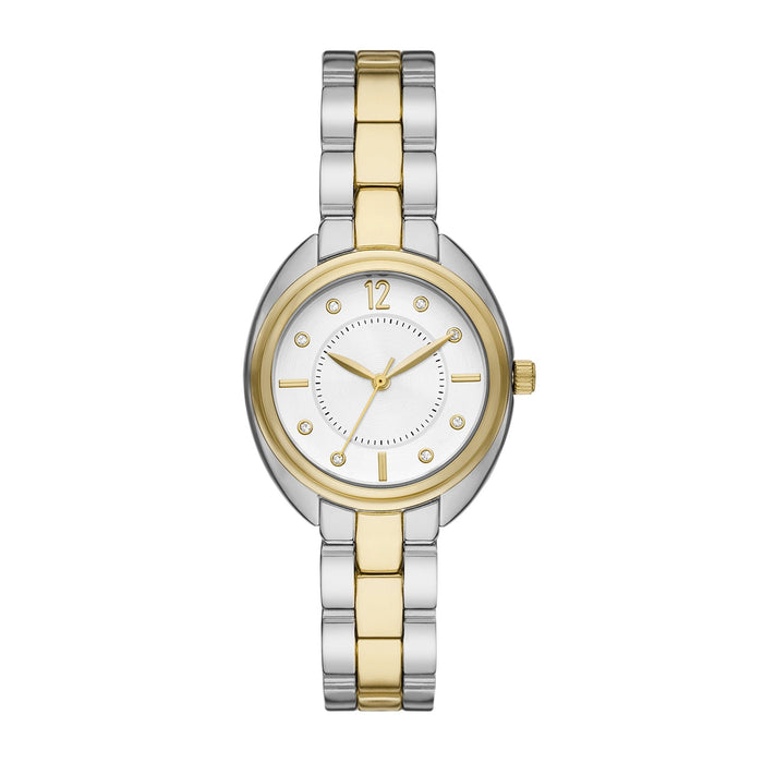 Time & Tru Women's Wristwatch: Two Tone Silver and Gold Round Case, 3 Link Bracelet (FMDOTT098)