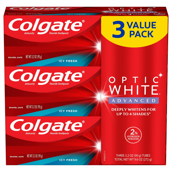 Colgate Optic White Advanced Teeth Whitening Toothpaste; Icy Fresh; 3.2 oz; 3 Pack