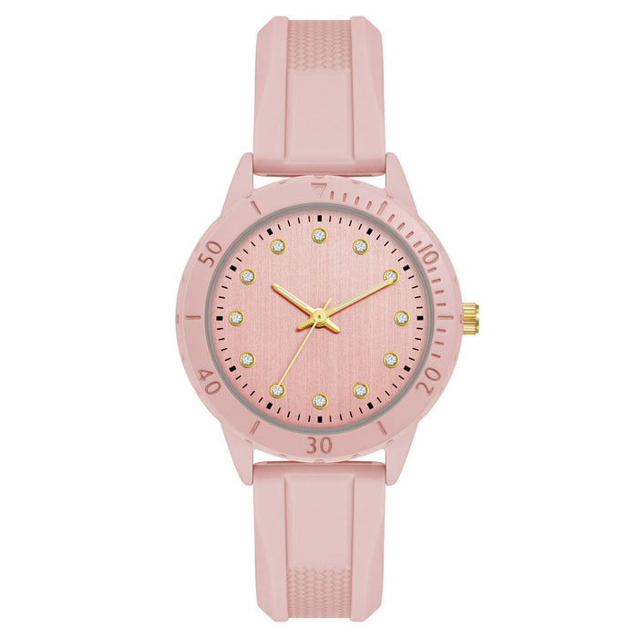 Time and Tru Pink Silicone Strap Round Pink Dial Pink Metalic Bezel Ladies Watch