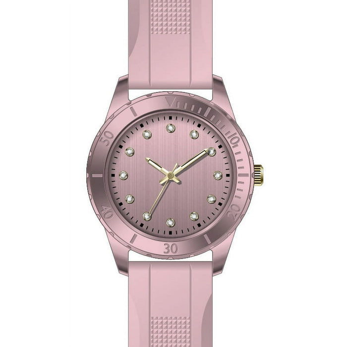 Time and Tru Pink Silicone Strap Round Pink Dial Pink Metalic Bezel Ladies Watch