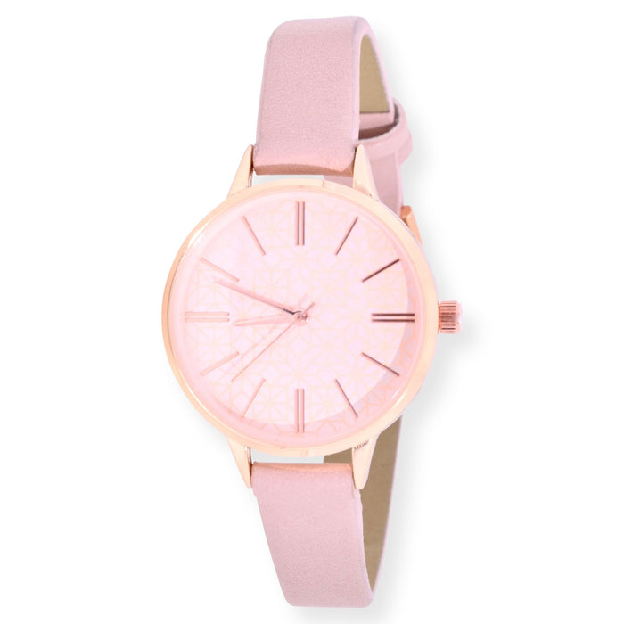 Time and Tru Adult Female Rose Gold Tone Etched Dial Watch (42010WML)