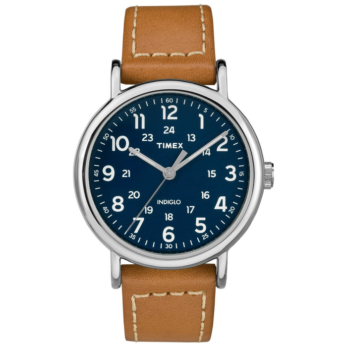 Timex Men's Weekender Tan/Blue 40mm Casual Watch, Leather Quick-Release Strap