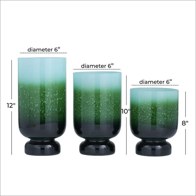 The Novogratz 3-Slot Green Glass Pillar Hurricane Lamp with Ombre Effect, Set of 3