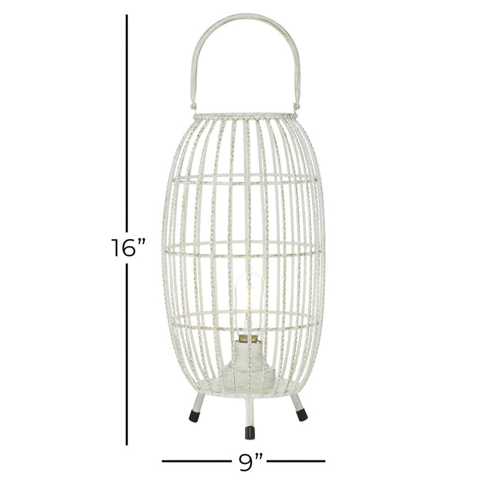 DecMode 9"W, 16"H Metal Modern Candle Lantern, White, 1 - Piece