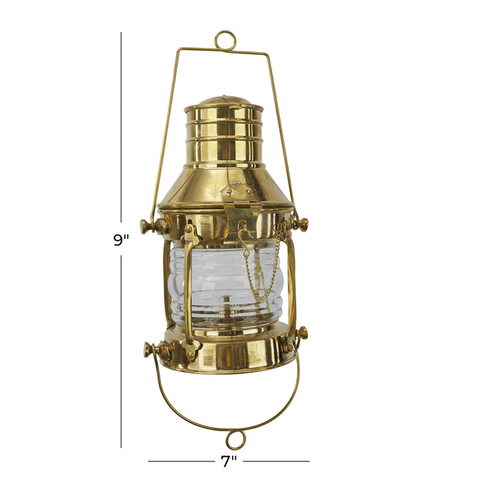 DecMode Gold Brass Decorative Candle Lantern with Handle