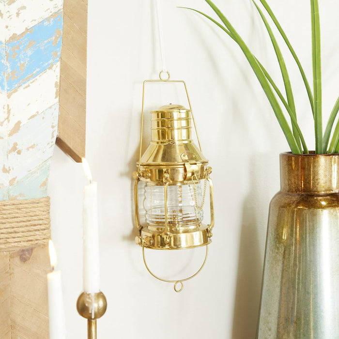 DecMode Gold Brass Decorative Candle Lantern with Handle