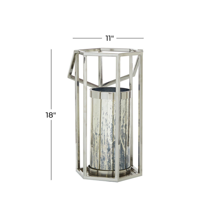 DecMode Indoor 10"W, 18"H Contemporary Stainless Steel Lantern, Silver, 1 - Piece