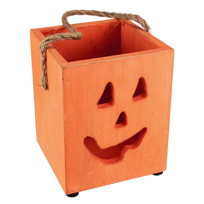 Northlight 6.25" Small Orange Wood Jack O Lantern Halloween Candle Lantern