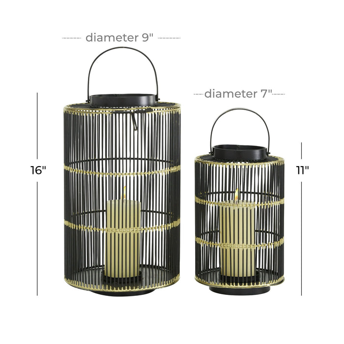 DecMode 2 Holder Black Metal Decorative Candle Lantern, Set of 2