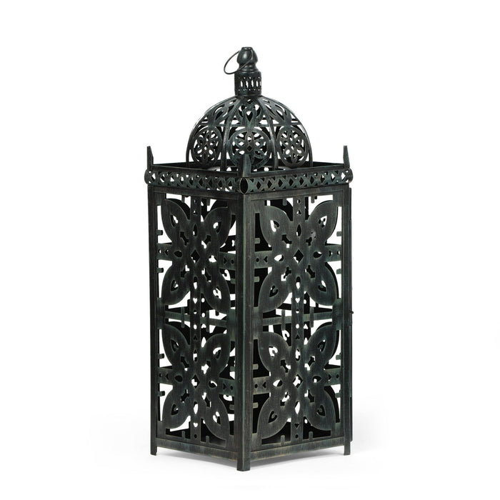 Noble House Parkman Iron Large Handcrafted Decorative Lantern, Black Patina