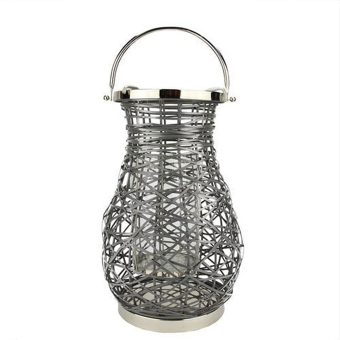 Northlight 18.5" Modern Orange Decorative Woven Iron Pillar Candle Lantern with Glass Hurricane