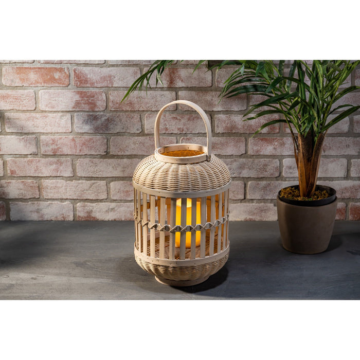 Gerson International 13.38-inch Tall Natural Bamboo Lantern with 6-inch tall battery operated candle