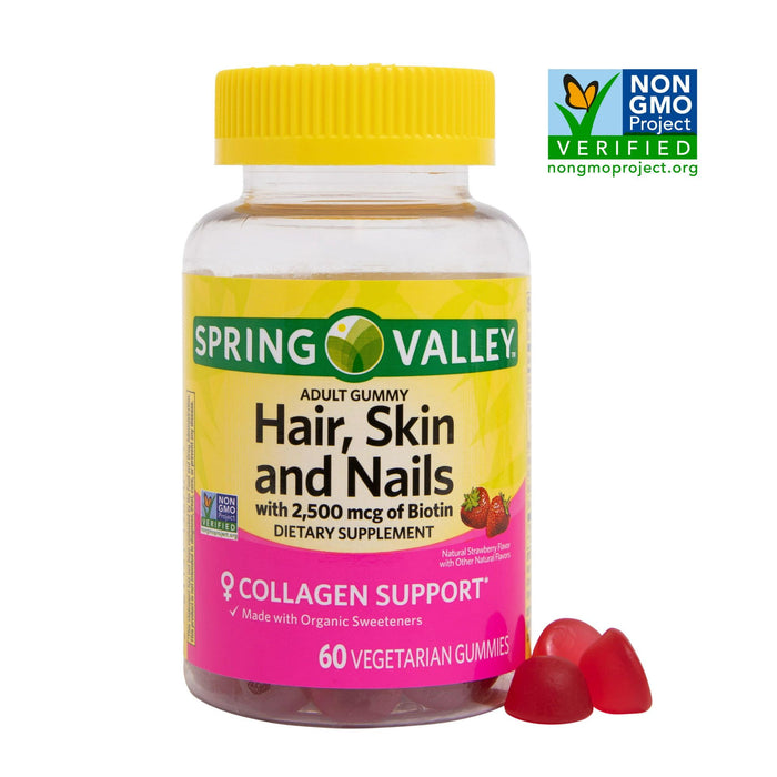 Spring Valley Vegetarian Biotin Hair; Skin; and Nails Gummies; 60 Count