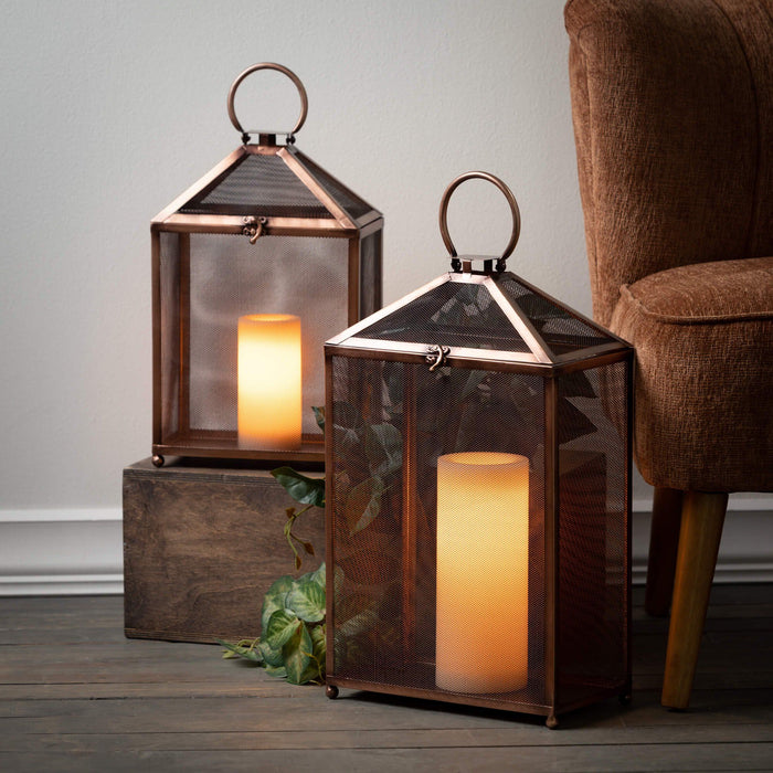 Sullivans 19.5" & 15.75" Outdoor Copper Screen Lanterns Set of 2, Metal