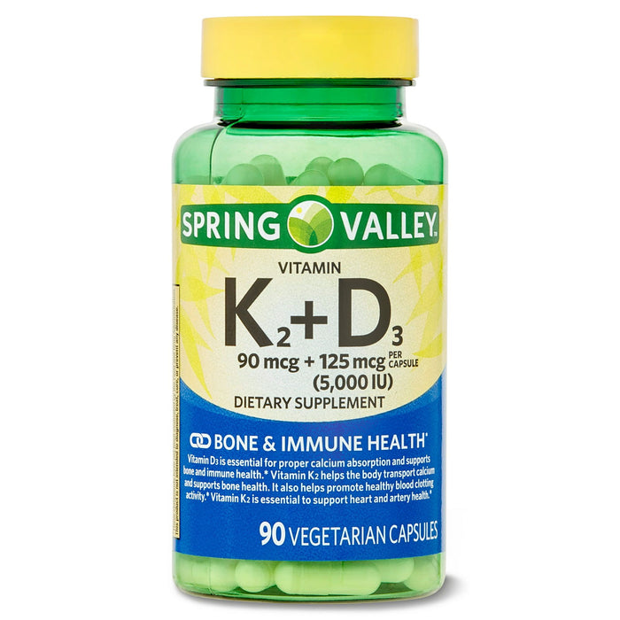 Spring Valley Vitamin K2 (90mcg) + D3 (125mcg) 90 Count Vegetarian Capsule