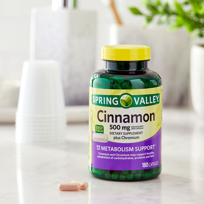 Spring Valley Cinnamon Plus Chromium Capsules Dietary Supplement; 500 mg; 180 Count