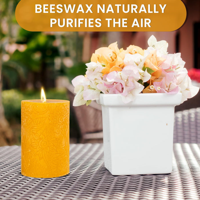 BeeTheLight Beeswax Pillar Candle (2.7" x 3.4") - Smokeless Unscented Candle - 54 Hours Burn Time - Natural & 100% Pure Beeswax Candle - Handmade Decorative Pillar Candle (Natural Yellow, Medium)