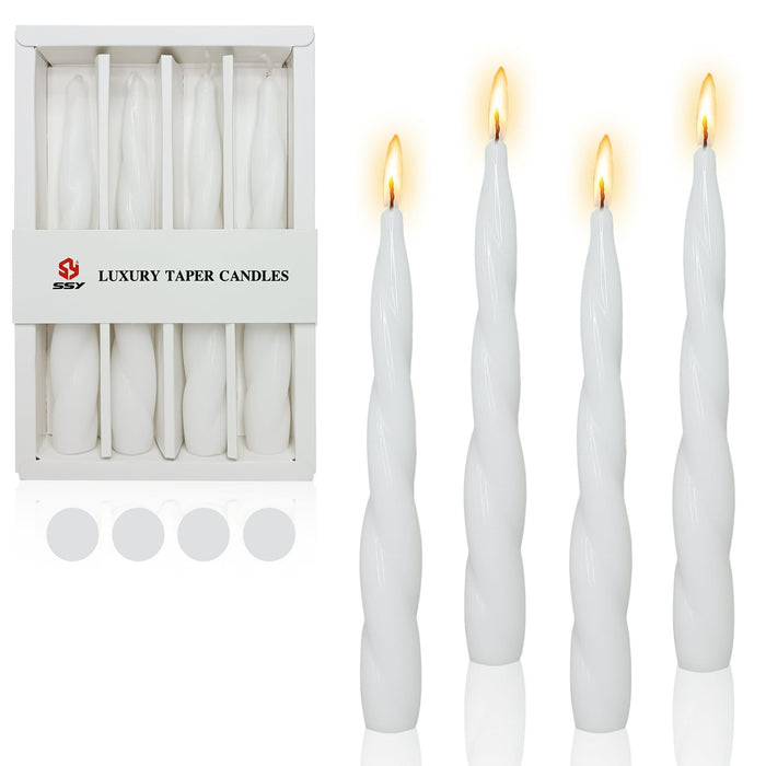 7.5 Inches Spiral Taper Candles White Twisted Candle Unscented Handmade Candles, Handmade Candlesticks for Wedding Dinner Decor, Set of 4