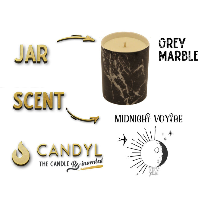 100% Soy Wax Candle in Black Grey Marble Ceramic Jar 15oz 60+ Hour Gray