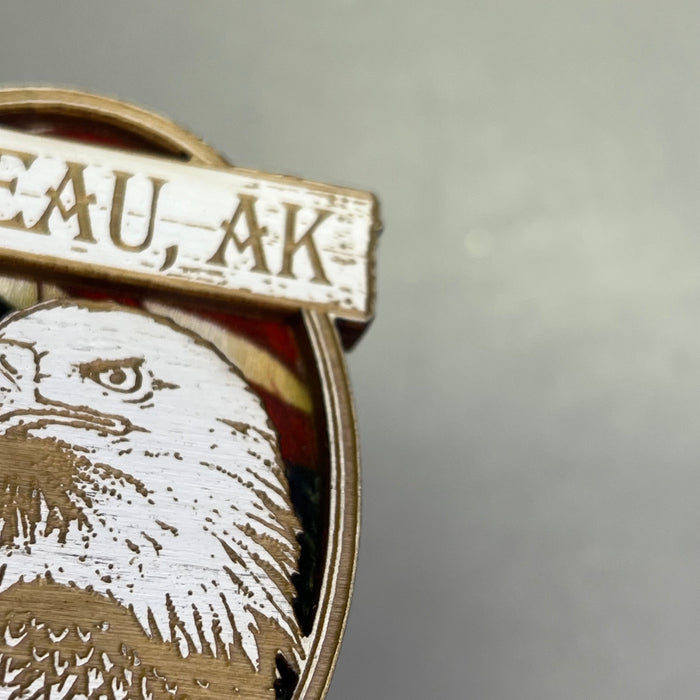(2 PACK) American Eagle w/ Flag Lasered Wood Magnet Souvenir From JUNEAU, AK