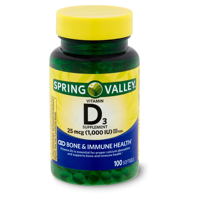 Spring Valley Vitamin D3 Softgels; 25 mcg; 1000 IU; 100 Count