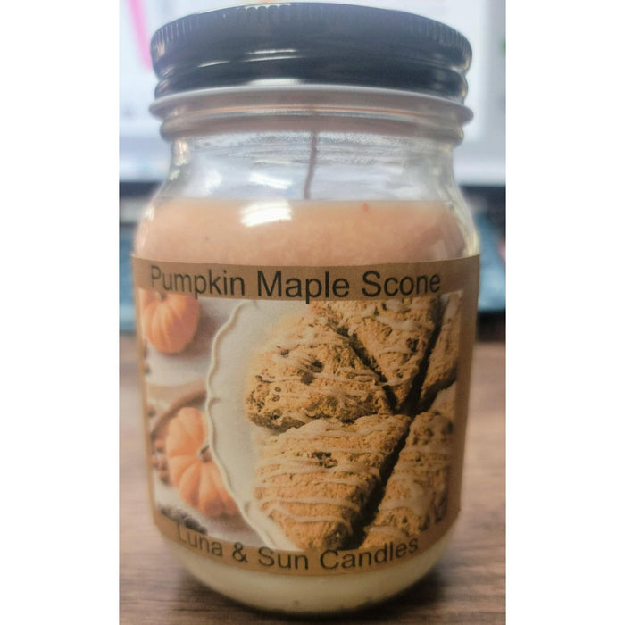 Pumpkin Maple Scone Candle, highly scented, 16 OZ Candle in beautiful jar with black lid, 50 hour burn time, Infused with organic aromatherapy oils, made with 100% coconut wax