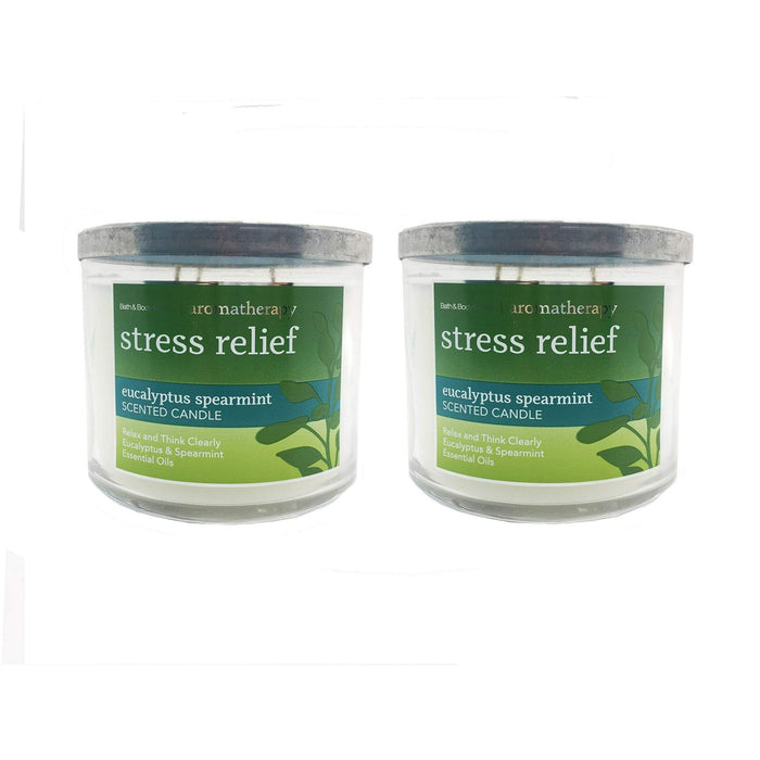 Bath and Body Works Aromatherapy 3 Wick Candle, 14.5 Oz, Eucalyptus Spearmint (2 Pack)