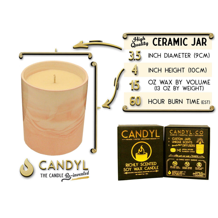 100% Soy Wax Candle in Pink Marble Ceramic Jar 15oz 60+ Hour