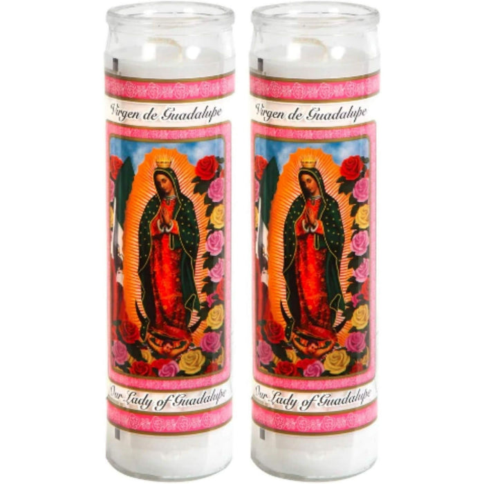 Prayer Candles - Lady of Guadalupe Candle (2 Pc) Great for Sanctuary Vigils and Prayers - Unscented Glass Candle Set - Jar Candles - Devotional Spiritual Religious Church Cemeteries (Pack of 2)