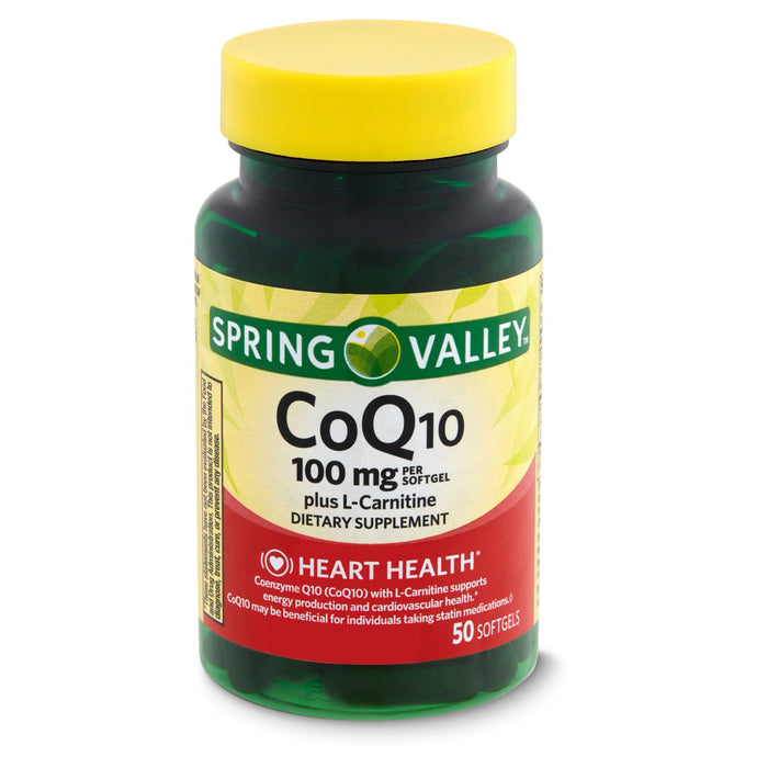 Spring Valley L Carnitine CoQ10 Amino Acid Supplements; 2 Softgels; 50 Count