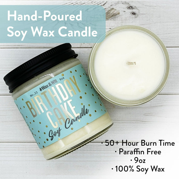 Wax & Wit - 9oz Scented Soy Candle - Infused with Birthday Cake - Birthday Gifts for Her, Aromatherapy Candles