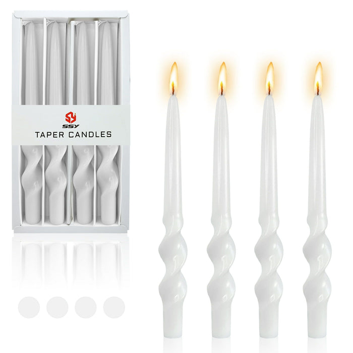 4pcs Tapered Candlesticks Spiral Taper Candle, 10 Inch White Candlestick Twisted Taper Candles for Dinner Table Decor Housewarming Gift Idea