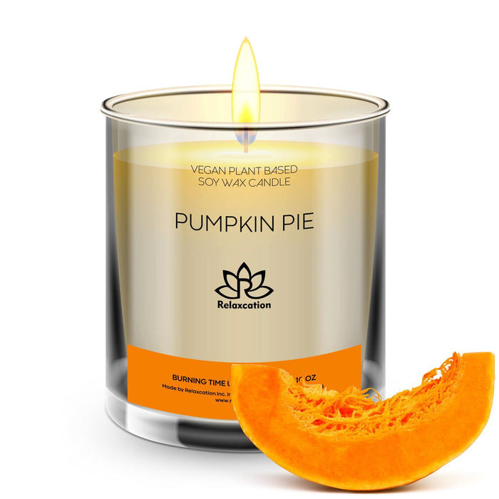 Pumpkin Pie Candle Soy Wax Candle in Glass Jar Clean Burn up to 80 Hours Handmade in USA Natural and Safe by Relaxcation 10 oz